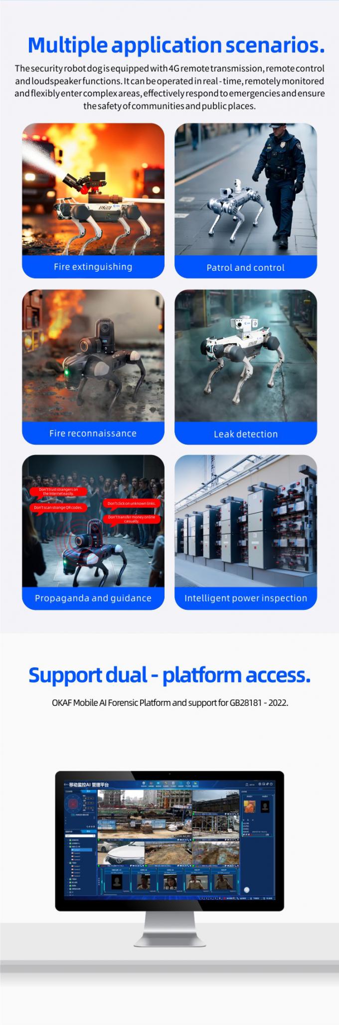 OKAF AI İzleme Özerk Güvenlik Devriye Robotu Endüstriyel Muhafız Robotu Köpek Akıllı Güvenlik Dörtlü Robotu 7