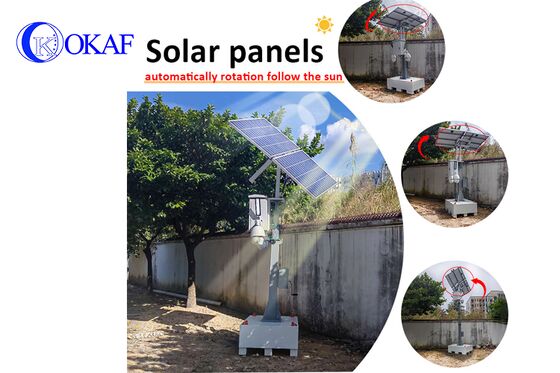 OkTower Kendinden Enerjili Güneş CCTV Gözetleme Kulesi, 4m El Kranklı Teleskopik Direk Desteği 4G Starlink Uzaktan Video