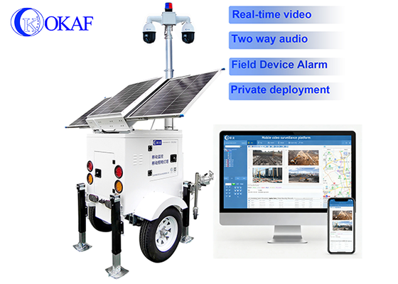 Off-grid İzleme 7/24 Güvenlikli Solar Sistem 3x200W CCTV Tower 4G SIM Kart Kamera 6m Teleskopik Direk Römork